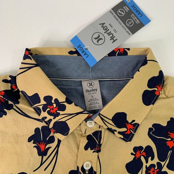 Hurley Men's Shirt L Button Front Hawaiian Stretch Shirt Tan Floral Print L - Picture 2 of 8